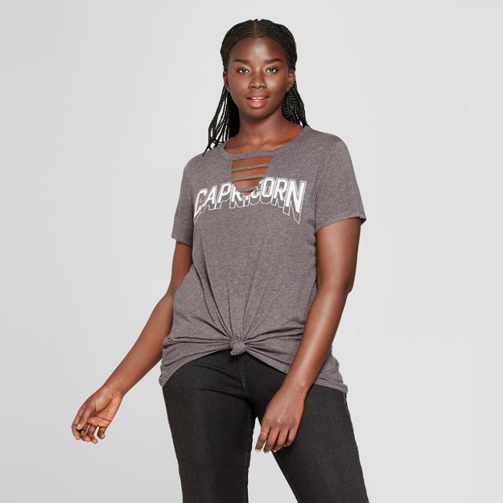 Women's Plus Size Short Sleeve Capricorn Graphic T-shirt - Modern Lux (juniors') Gray