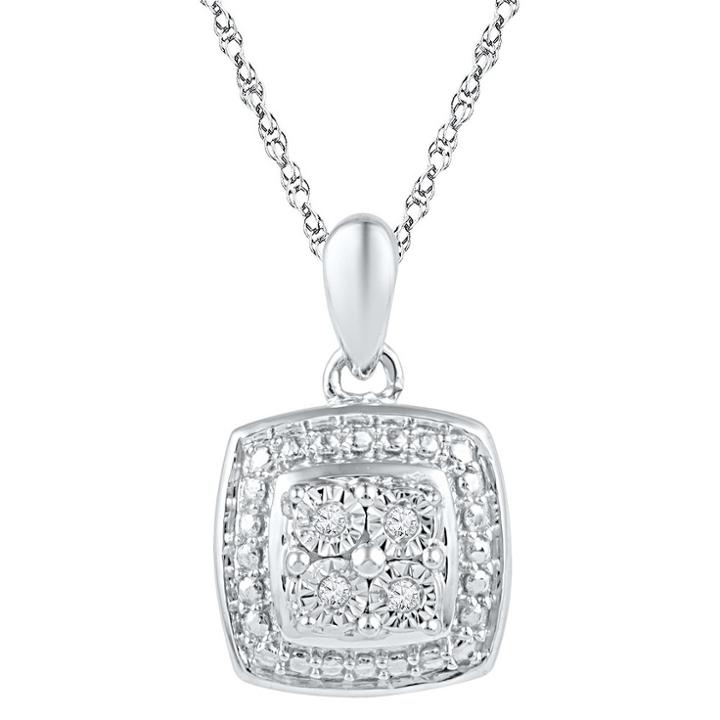 Target 1/20 Ct. T.w. Round Diamond Miracle Set Square Fashion Pendant In Sterling Silver (ij-i2-i3), Girl's, White
