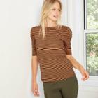 Women's Striped Ruffle 3/4 Sleeve Boat Neck Top - Who What Wear Brown