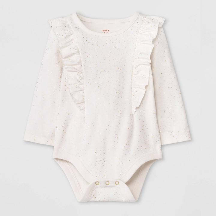 Baby Girls' Foil Ruffle Long Sleeve Bodysuit - Cat & Jack Off-white Newborn