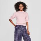 Women's Short Puff Sleeve Crew Neck Sweater - Who What Wear Pink
