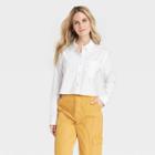 Women's Long Sleeve Button-down Cropped Shirt - Universal Thread White