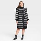 Women's Plus Size Striped Balloon Long Sleeve Sweater Dress - Who What Wear Black