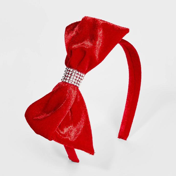 Girls' Stone Velvet Bow Headband - Cat & Jack Red