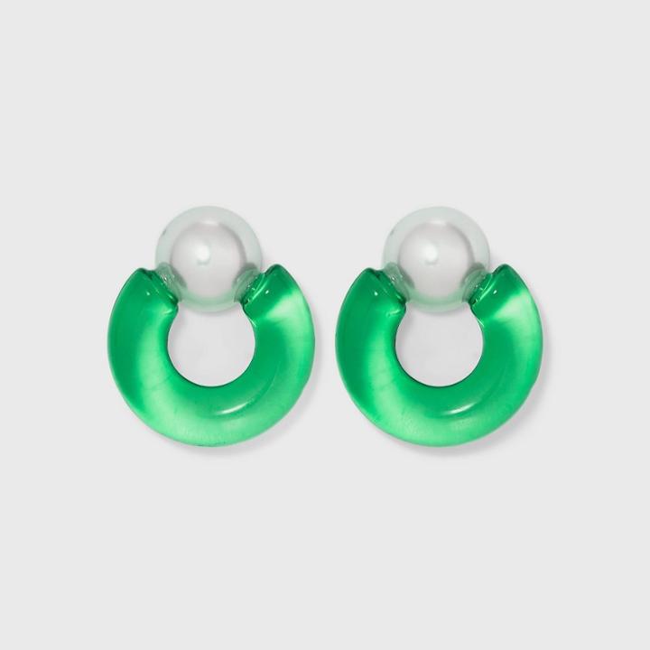 Pearl Post Hoop Earrings - A New Day Green