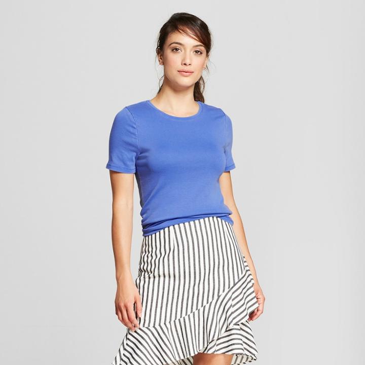 Women's Fitted Short Sleeve Crew T-shirt - A New Day Blue