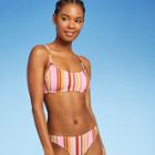 Juniors' Scoop Neck Bralette Bikini Top - Xhilaration Multi Stripe L, Beige/pink/blue