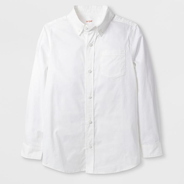 Boys' Adaptive Long Sleeve Button-down Shirt - Cat & Jack White