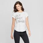 Women's Short Sleeve But First Coffee Graphic T-shirt - Freeze (juniors') White/charcoal