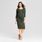 Maternity 3/4 Sleeve Pleated Dress - Isabel Maternity By Ingrid & Isabel Forest Green