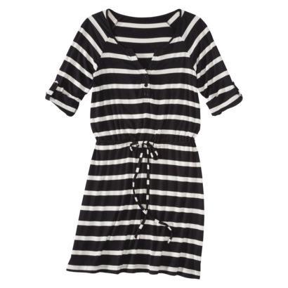 Merona Women's Knit Striped Henley Dress - Black/white-