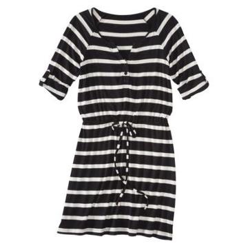 Merona Women's Knit Striped Henley Dress - Black/white-