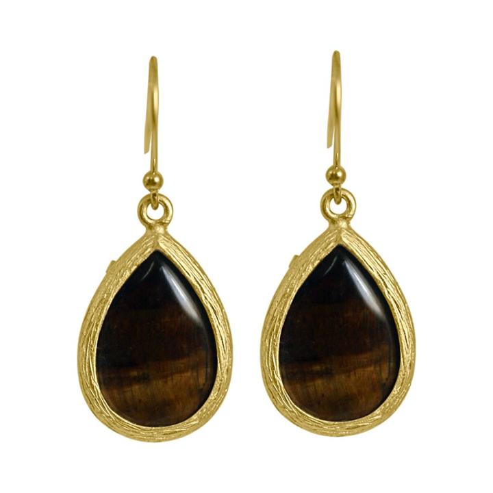 Zirconmania Zirconite Elongated Pear Shape Drop Earring - Tiger Eye