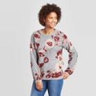 Women's Floral Print Long Sleeve Crewneck Floral Printed Pullover Sweater - Knox Rose Gray Xs, Women's, Pink