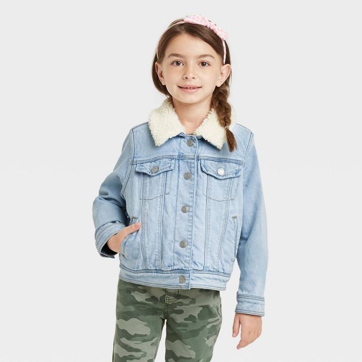 Girls' Sherpa Jacket - Cat & Jack Light Wash Xxl,