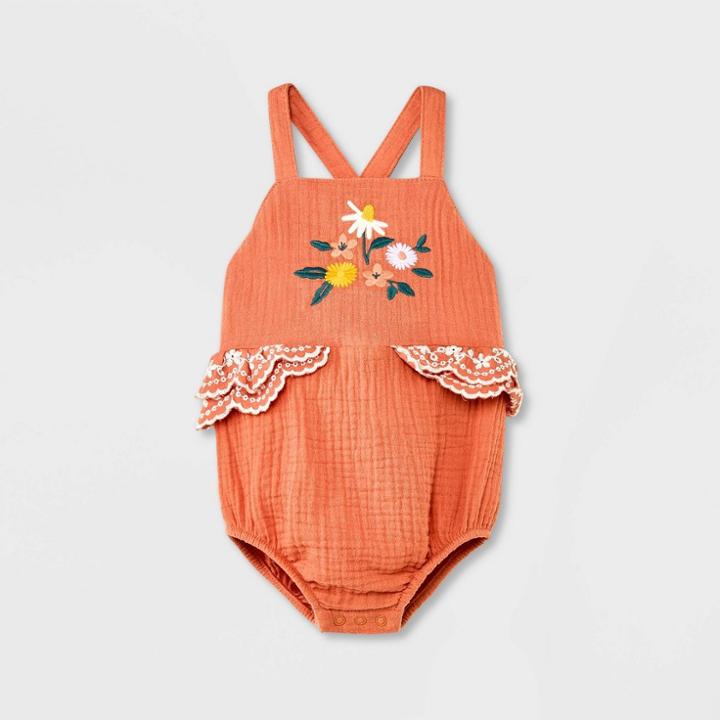Baby Girls' Embroidered Sunsuit - Cat & Jack Pink Newborn