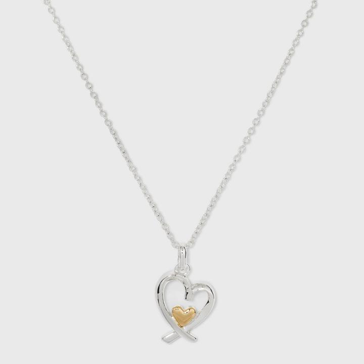 No Brand Silver Plated Double Heart Love Pendant Necklace - Gold