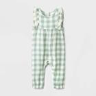 Baby Girls' Gingham Gauze Long Leg Romper - Cat & Jack Mint Green