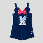 Toddler Girls' Disney Sleeveless Minnie Mouse Bow Shorts Romper - Navy 12m, Girl's, Blue