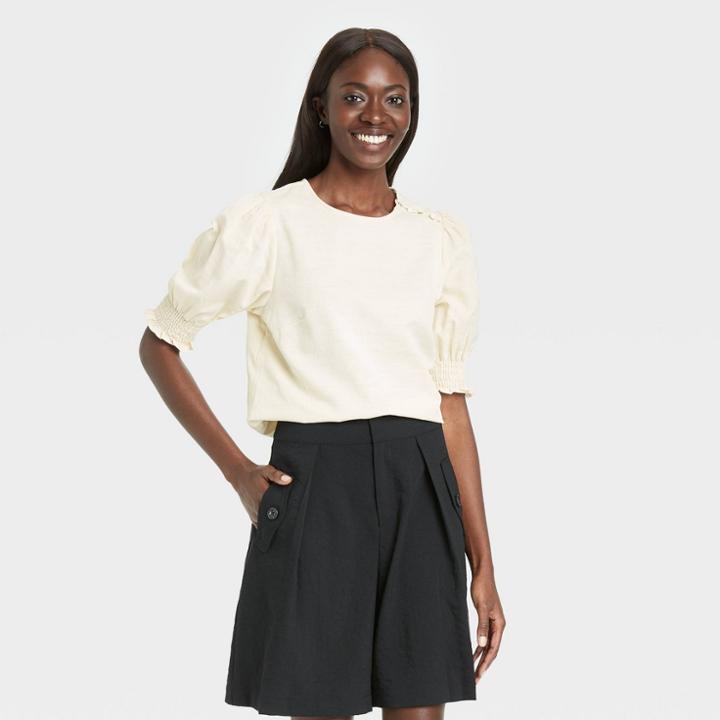 Women's Puff Elbow Sleeve Blouse - Who What Wear Cream