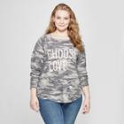 Women's Plus Size Long Sleeve Choose Love Camo Graphic T-shirt - Grayson Threads (juniors') Gray