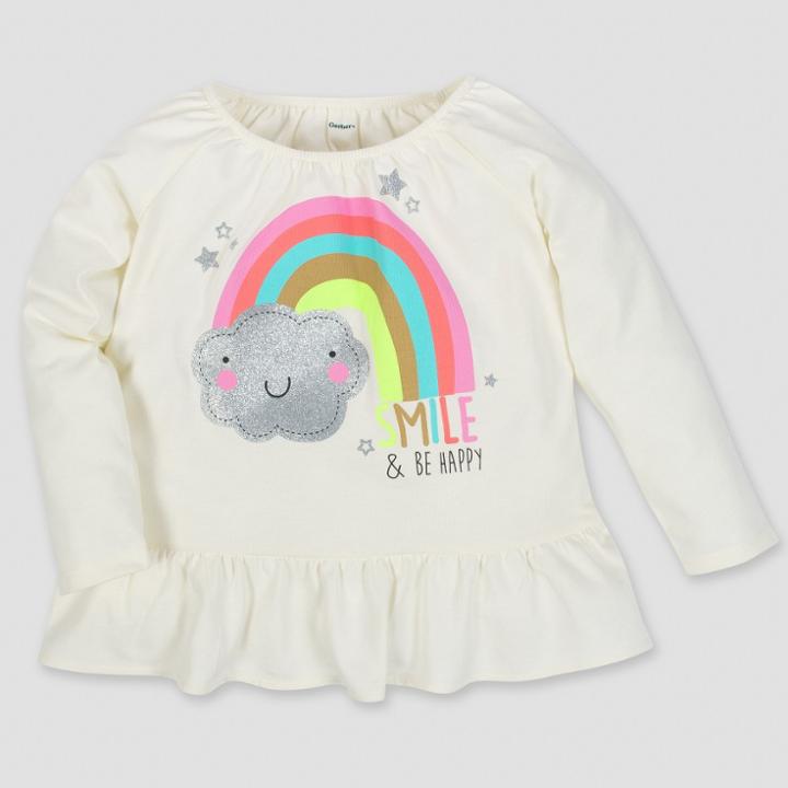 Gerber Toddler Girls' Long Sleeve Rainbow Top - Cream 12m, Girl's, Beige