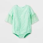 Baby Girls' Eyelet/gauze Bubble Lace Romper - Cat & Jack Green Newborn, Girl's