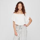 Women's Short Sleeve Eyelet Off The Shoulder Top - Soul Cake (juniors') White