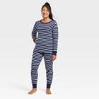 Ev Holiday Women's Striped 100% Cotton Matching Family Pajama Set - Navy