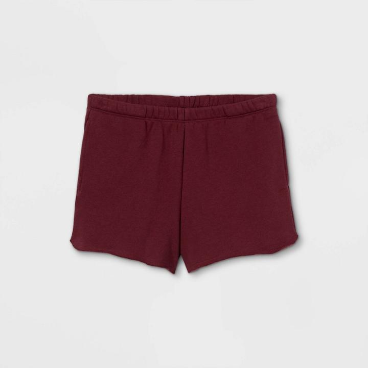 Girls' Fleece Raw Edge Lounge Shorts - Art Class Maroon