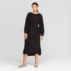 Women's Casual Fit Long Sleeve Boat Neck Midi Shift Dress - Prologue Black M, Women's,