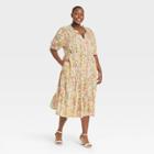 Women's Plus Size Puff Elbow Sleeve Dress - Who What Wear Cream Floral 1x, Ivory Floral