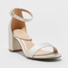 Women's Micahela Satin Wide Width Mid Block Heel Pump Sandal - A New Day Champagne (beige) 9.5w,