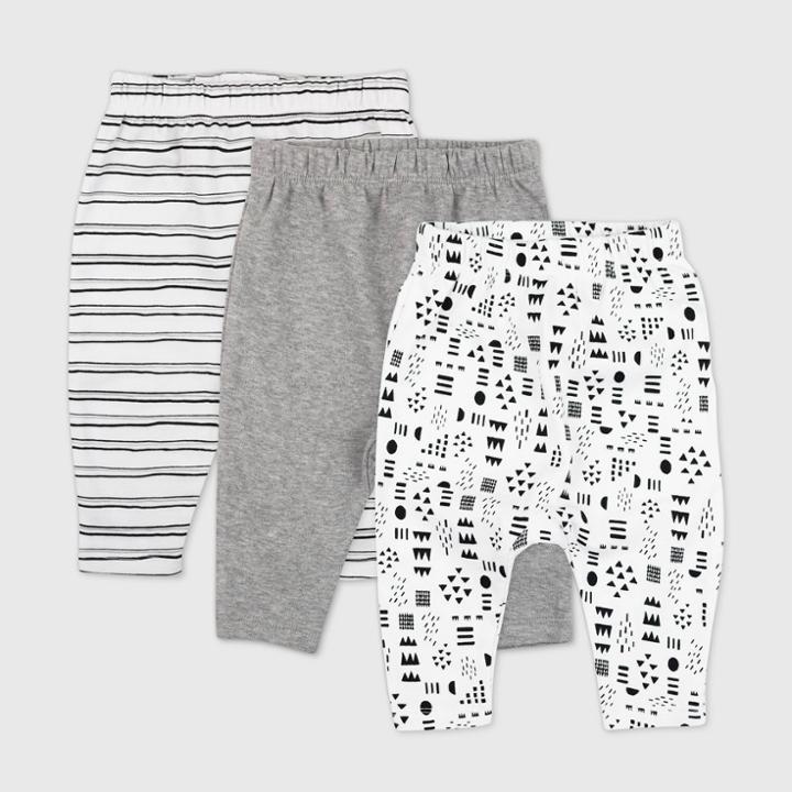 Honest Baby Baby 3pk Pattern Play Organic Cotton Cuff-less Harem Pants - White/black Newborn