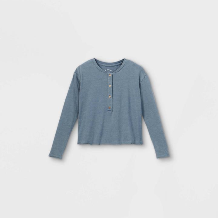 Girls' Boxy Henley Long Sleeve T-shirt - Art Class Blue