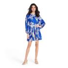 Floral Long Sleeve Rope Belt Tiered Dress - Alexis For Target Blue Xxs
