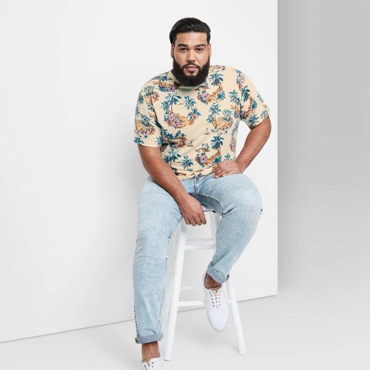 Men's Big & Tall Tie-dye Rolled Collar Knit T-shirt - Original Use Beige