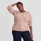 Women's Plus Size Crewneck Cable Knit Pullover Sweater - A New Day Blush Peach