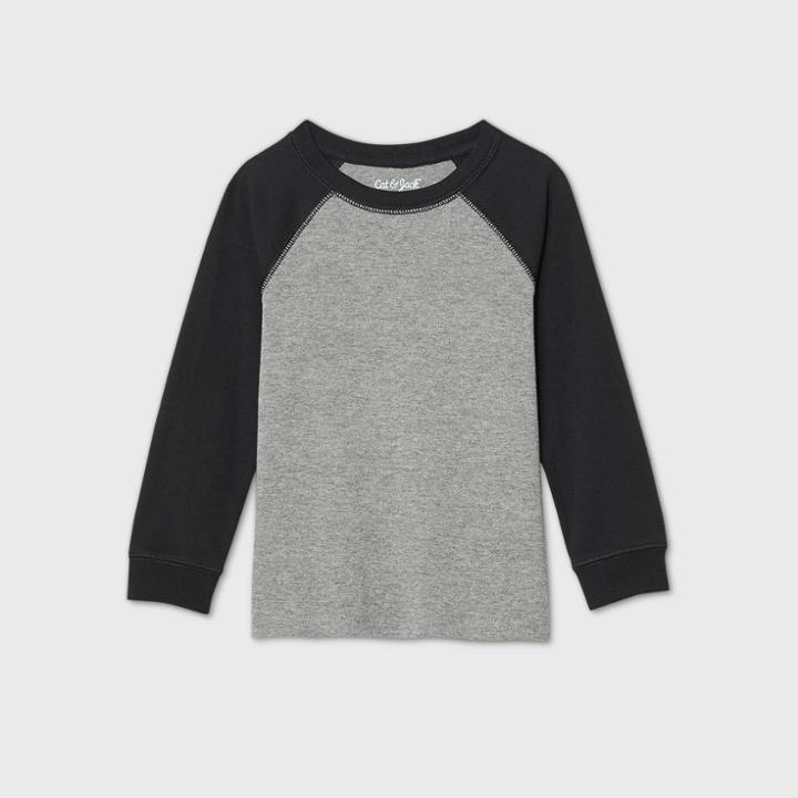 Toddler Boys' Long Sleeve Crew Neck T-shirt - Cat & Jack Black 12m, Black/gray