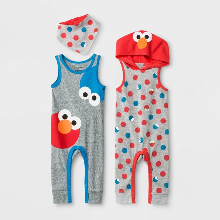 Baby Boys' Isaac Mizrahi X Sesame Street 2pk Elmo And Cookie Monster Rompers - 12m, Boy's,