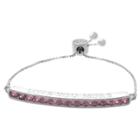 Target Adjustable Bracelet With Pink Cz And Love You More Bar In Silver Plate - Pink/gray