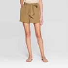 Women's Regular Fit Tie Waist Crepe Shorts - A New Day Olive (green)