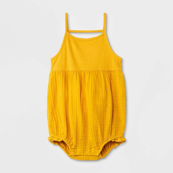 Baby Girls' Ribbed Gauze Romper - Cat & Jack Mustard Yellow Newborn