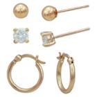 Target Earring Set Plated Cubic Zirconia/ball/hoop - 3pk - Gold/clear, Yellow