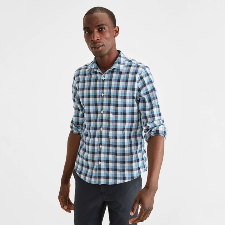Dockers Men's Plaid Long Sleeve Casual Woven Shirt - Evans Blue