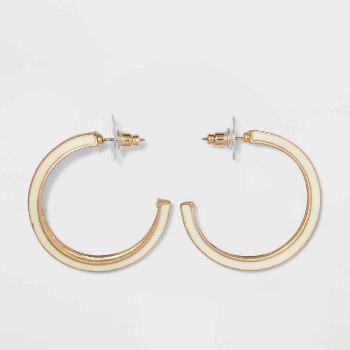 Worn Gold Post Enamel Hoop Earring - Universal Thread White, Women's,