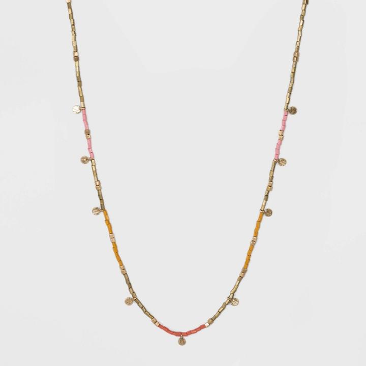 Color Blocked Seed Beaded And Disc Station Necklace - Universal Thread ,
