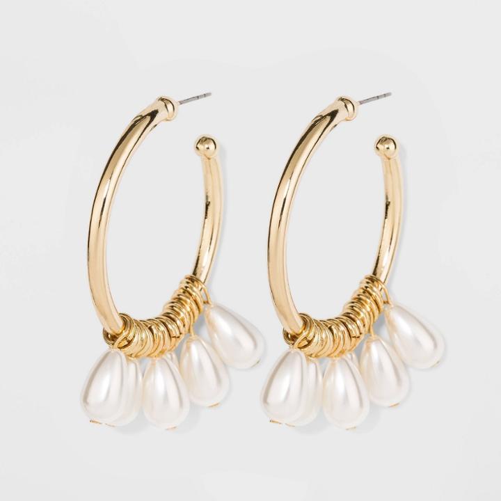 Sugarfix By Baublebar Bead Embellished Hoop Earrings - White, Women's