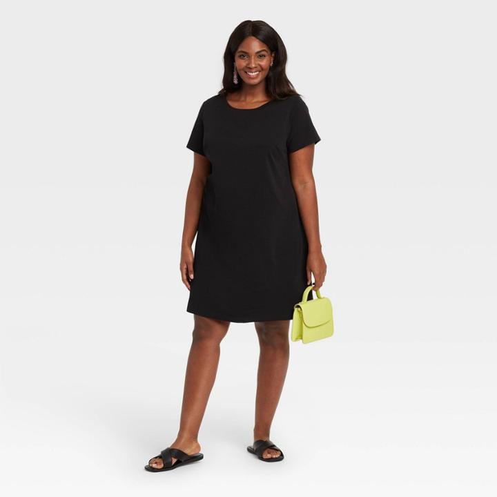 Women's Plus Size Short Sleeve T-shirt Dress - Ava & Viv Black X