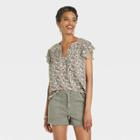 Women's Ruffle Short Sleeve Button-front Top - Knox Rose Light Green Floral